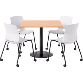 KFI 36"" Square Table with 4 Imme Armless Caster Chairs White Seat/Maple Top