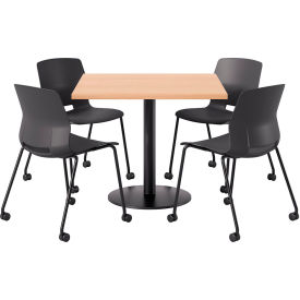 KFI 36"" Square Table with 4 Imme Armless Caster Chairs Black Seat/Maple Top
