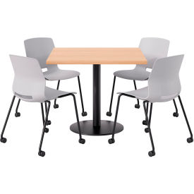 KFI 36"" Square Table with 4 Imme Armless Caster Chairs Light Gray Seat/Maple Top