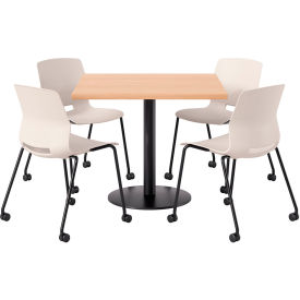 KFI 36"" Square Table with 4 Imme Armless Caster Chairs Moonbeam Seat/Maple Top