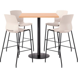 KFI 36" Square Table with 4 Imme Armless Barstools Moonbeam Seat/Maple Top 