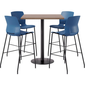 KFI 36" Square Table with 4 Imme Armless Barstools Navy Seat/Studio Teak Top 