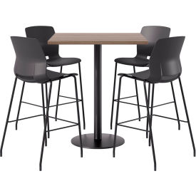 KFI 36" Square Table with 4 Imme Armless Barstools Black Seat/Studio Teak Top 