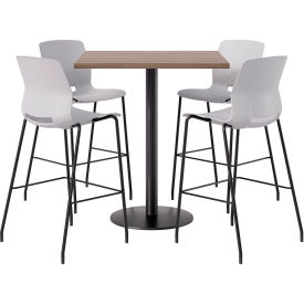 KFI 36" Square Table with 4 Imme Armless Barstools Light Gray Seat/Studio Teak Top 