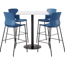 KFI 36" Square Table with 4 Imme Armless Barstools Navy Seat/Designer White Top 