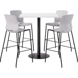 KFI 36" Square Table with 4 Imme Armless Barstools Light Gray Seat/Designer White Top 