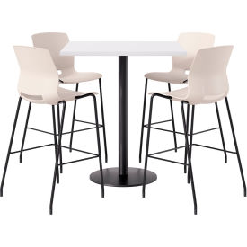 KFI 36" Square Table with 4 Imme Armless Barstools Moonbeam Seat/Designer White Top 
