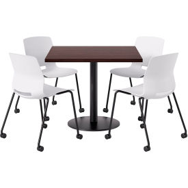 KFI 36"" Square Table with 4 Imme Armless Caster Chairs White Seat/Espresso Top