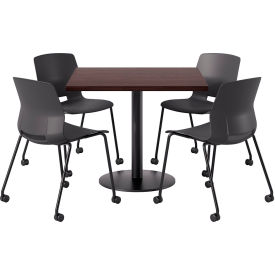 KFI 36"" Square Table with 4 Imme Armless Caster Chairs Black Seat/Espresso Top