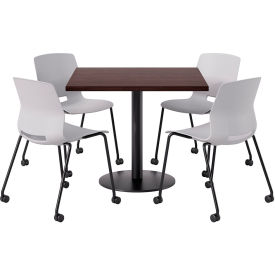 KFI 36"" Square Table with 4 Imme Armless Caster Chairs Light Gray Seat/Espresso Top