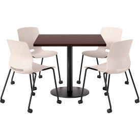 KFI 36"" Square Table with 4 Imme Armless Caster Chairs Moonbeam Seat/Espresso Top