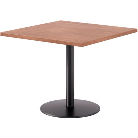 Proof 36" Square Pedestal Table, Black Base, River Cherry Top view 2