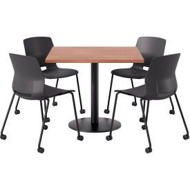 KFI 36"" Square Table with 4 Imme Armless Caster Chairs Black Seat/River Cherry Top