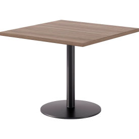 36" Square Pedestal Table, Black Base, Studio Teak Top view 2