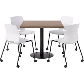 KFI 36"" Square Table with 4 Imme Armless Caster Chairs White Seat/Studio Teak Top