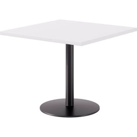 Proof 36" Square Pedestal Table, Black Base, Designer White Top view 2