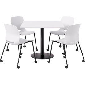 KFI 36"" Square Table with 4 Imme Armless Caster Chairs White Seat/Designer White Top