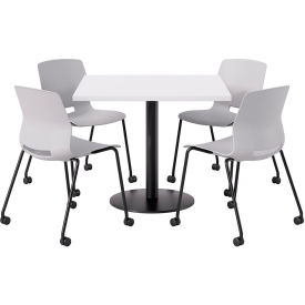 KFI 36"" Square Table with 4 Imme Armless Caster Chairs Light Gray Seat/Designer White Top