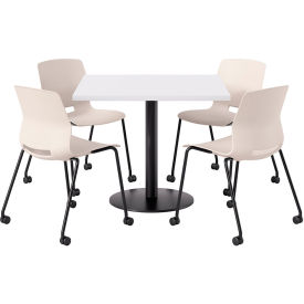 KFI 36"" Square Table with 4 Imme Armless Caster Chairs Moonbeam Seat/Designer White Top