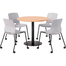 42" Round Table with 4 Armless Caster Chairs, Light Gray Seat/Maple Top view 2