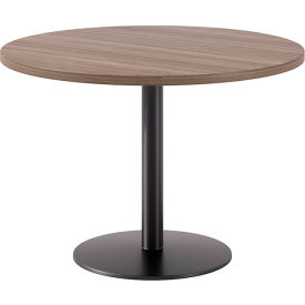 42" Round Pedestal Table, Black Base, Studio Teak Top view 2