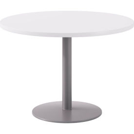 Proof 42" Round Pedestal Table, Silver Base, Designer White Top view 2