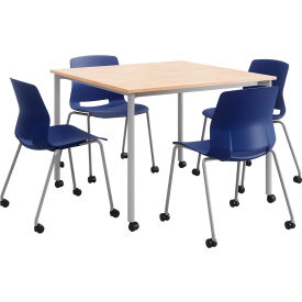 Kfi TFL42SQ-42SQD-SL-SLC-10776-2700CS-P03-4 KFI 42" Square Table With 4 Chairs, Natural Table w/ Navy Poly Chairs image.