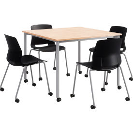 Kfi TFL42SQ-42SQD-SL-SLC-10776-2700CS-P10-4 KFI 42" Square Table With 4 Chairs, Natural Table w/ Black Poly Chairs image.