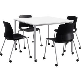 Kfi TFL42SQ-42SQD-SL-SLC-D354-2700CS-P10-4 KFI 42" Square Table on Casters With 4 Chairs, Steel Frame White Table w/ Black Poly Chairs image.