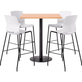 KFI 42" Square Table with 4 Imme Armless Barstools White Seat/Maple Top 