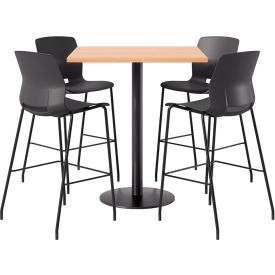 KFI 42" Square Table with 4 Imme Armless Barstools Black Seat/Maple Top 