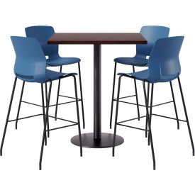 42" Square Table with 4 Armless Barstools, Navy Seat/Espresso Top view 2