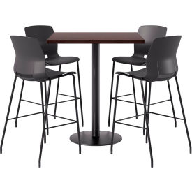 KFI 42" Square Table with 4 Imme Armless Barstools Black Seat/Espresso Top 