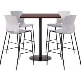 KFI 42" Square Table with 4 Imme Armless Barstools Light Gray Seat/Espresso Top 