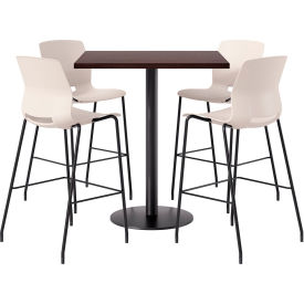 KFI 42" Square Table with 4 Imme Armless Barstools Moonbeam Seat/Espresso Top 