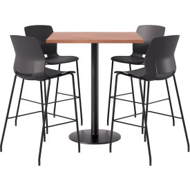 KFI 42" Square Table with 4 Imme Armless Barstools Black Seat/River Cherry Top 