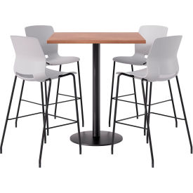 KFI 42" Square Table with 4 Imme Armless Barstools Light Gray Seat/River Cherry Top 