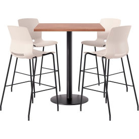 KFI 42" Square Table with 4 Imme Armless Barstools Moonbeam Seat/River Cherry Top 