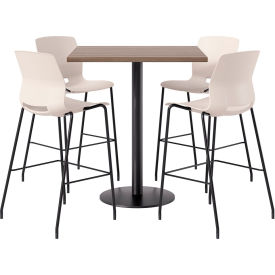 KFI 42" Square Table with 4 Imme Armless Barstools Moonbeam Seat/Studio Teak Top 