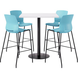 KFI 42" Square Table with 4 Imme Armless Barstools Sky Blue Seat/Designer White Top 