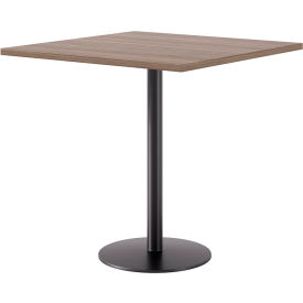 Proof 42" Square Pedestal Table, Bistro Height, Black Base, Studio Teak Top view 2