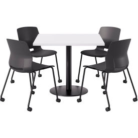KFI 42" Square Table with 4 Imme Armless Caster Chairs Black Seat/Designer White Top 