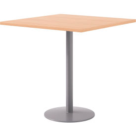 42" Square Pedestal Table, Bistro Height, Silver Base, Maple Top view 2