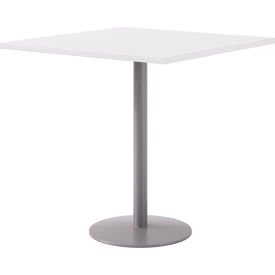 Proof 42" Square Pedestal Table, Bistro Height, Silver Base, Designer White Top view 2
