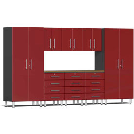 SUBLIME KITCHEN AND GARAGE CABINETS INC UG22092R Ulti-MATE Garage 2 Series 9-Piece Cabinet Set 142" x 21" x 80" Red image.