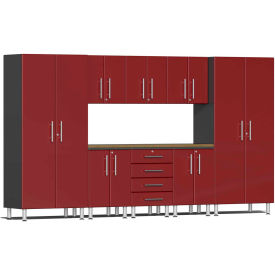 SUBLIME KITCHEN AND GARAGE CABINETS INC UG23092R Ulti-MATE Garage 2 Series 9-Piece Cabinet Set 142" x 21" x 80" Red image.