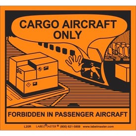 LabelMaster® "Cargo Aircraft Only" Paper Label 4-5/16"L x 4-3/4"WOrange/BlackRoll of 100 