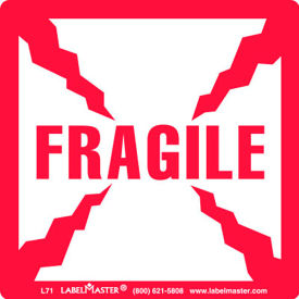 Labels with "Fragile" Print, 4"L x 4"W, Red/White, Roll of 500 view 2