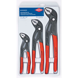 Knipex Tools Lp 00 20 06 US1 KNIPEX 00 20 06 US1 Cobra® 3 Piece V-Jaw Push Button Adjustment Tongue & Groove Plier Set image.