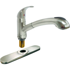 KISSLER & COMPANY INC 77-2125 Dominion Faucets Single Lever Kitchen Faucet w/ Pull Out Spray, Removable Deck Plate, Satin Nickel image.